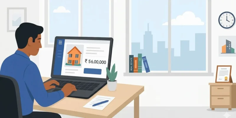 A person using AI property valuation tool on a laptop to get an instant property cost estimate