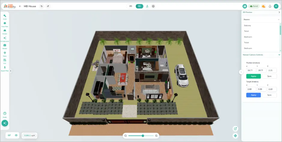 3D walkthrough generated using CAD software for house plans in Zlendo Realty