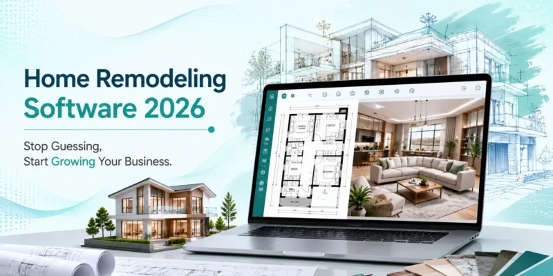 Home remodeling software 2026 showing 2D floor plan and 3D living room design on laptop