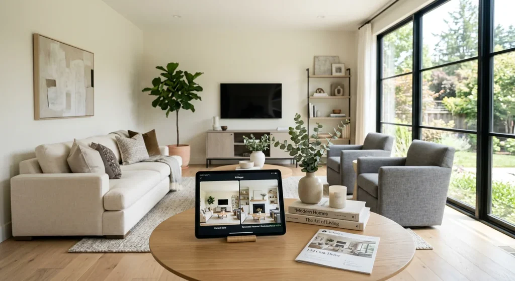 A person using a calculator and smartphone beside stacked gold coins and a glowing house icon with an upward arrow, symbolizing strategies to increase house resale value before selling