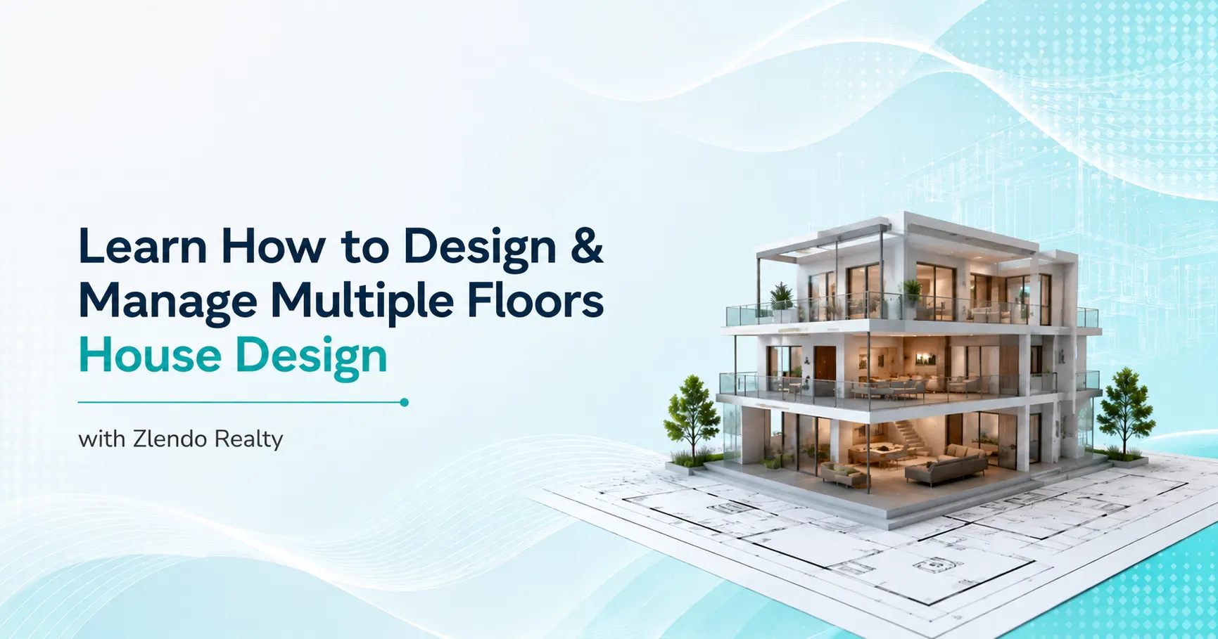 Multi floor house design visualization showing a modern multi-story home with 3D architectural planning and floor layout created using Zlendo Realty.